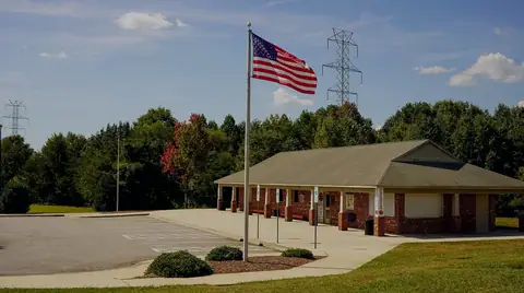 CCFC complex at Phillips Park with American Flag waving