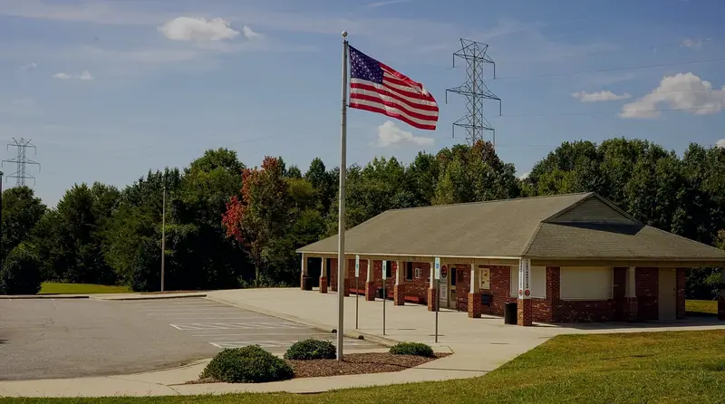 CCFC complex at Phillips Park with American Flag waving